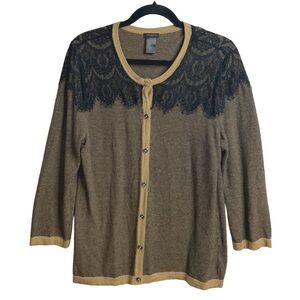 Ann Taylor Factory Neutral Lace Yoke Knit Cardigan Women’s Size XL Button Front